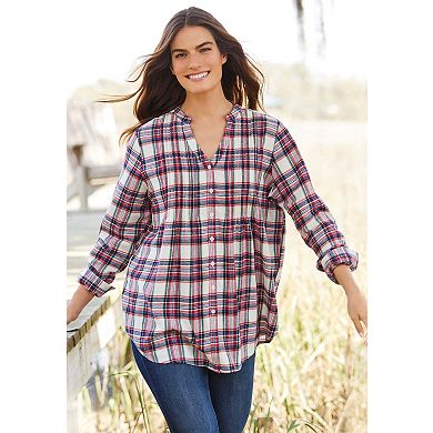 Woman Within Plus Size Pintucked Flannel Shirt