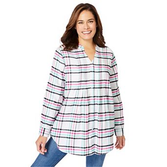 Woman Within Plus Size Pintucked Flannel Shirt