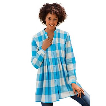 Woman Within Plus Size Pintucked Flannel Shirt