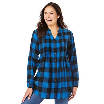 Woman Within Plus Size Pintucked Flannel Shirt