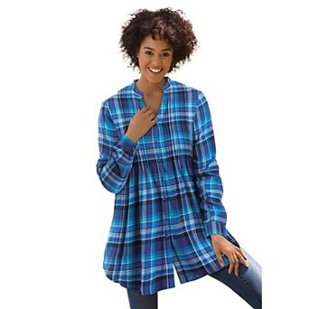 Woman Within Plus Size Pintucked Flannel Shirt