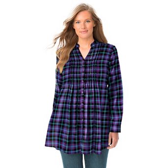 Woman Within Plus Size Pintucked Flannel Shirt