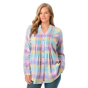 Woman Within Plus Size Pintucked Flannel Shirt