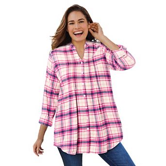 Woman Within Plus Size Pintucked Flannel Shirt