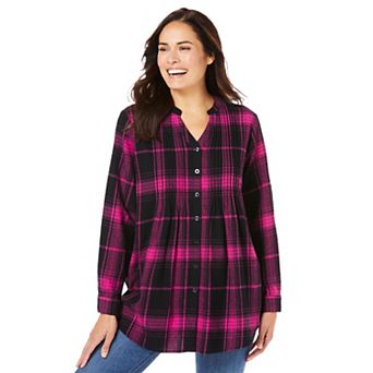 Woman Within Plus Size Pintucked Flannel Shirt
