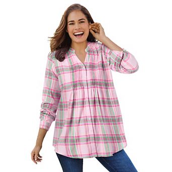 Woman Within Plus Size Pintucked Flannel Shirt