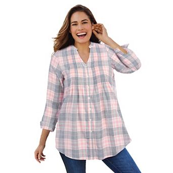 Woman Within Plus Size Pintucked Flannel Shirt