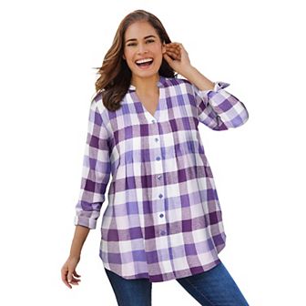 Woman Within Plus Size Pintucked Flannel Shirt