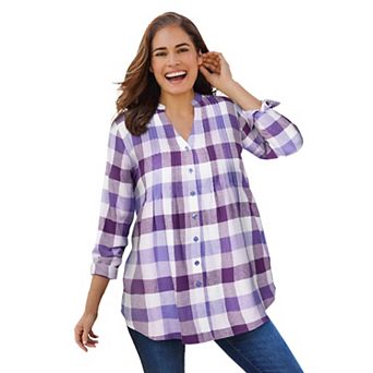 Woman Within Plus Size Pintucked Flannel Shirt