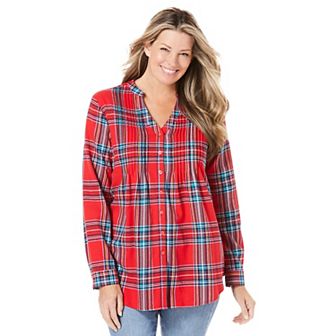 Woman Within Plus Size Pintucked Flannel Shirt