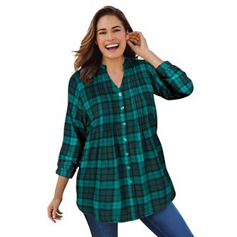 Woman Within Plus Size Pintucked Flannel Shirt