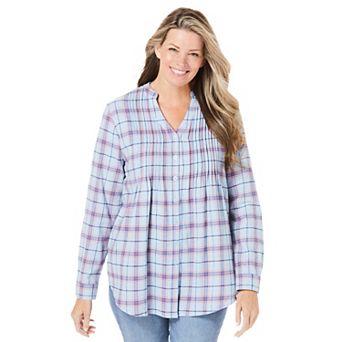 Woman Within Plus Size Pintucked Flannel Shirt