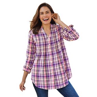 Woman Within Plus Size Pintucked Flannel Shirt