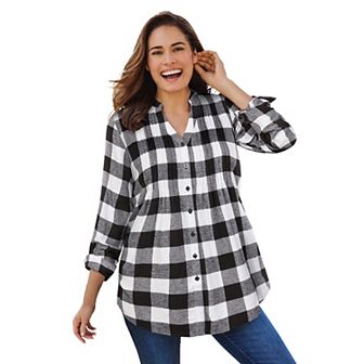 Woman Within Plus Size Pintucked Flannel Shirt