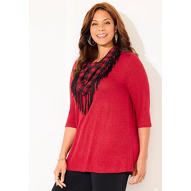 Catherines Women's Plus Size Petite Impossibly Soft Tunic & Scarf Duet
