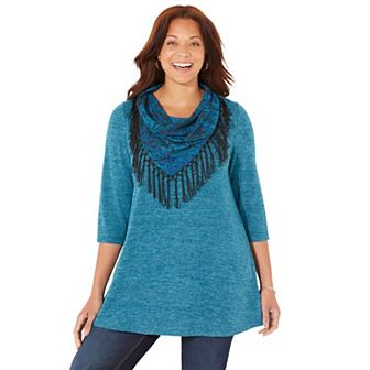 Catherines Women's Plus Size Petite Impossibly Soft Tunic & Scarf Duet