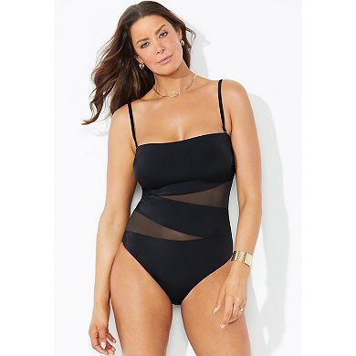 Swimsuits for All Women's Mesh Wrap Bandeau One Piece Swimsuit