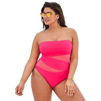 Swimsuits for All Women's Mesh Wrap Bandeau One Piece Swimsuit