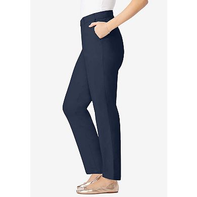 Woman Within Plus Size Petite Adjustable Waist Straight-Leg Chino