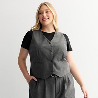 Juniors' Plus Size SO® Sleeveless Button Front Vest