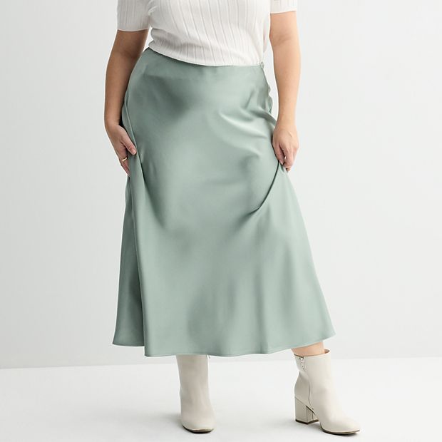 Juniors Plus Size So Satin Bias Maxi Skirt Girl s Size 1XL Sage