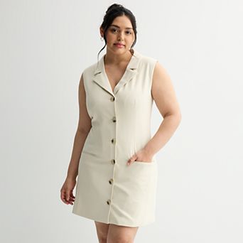 Juniors' Plus Size SO® Sleeveless Button Front Blazer Dress