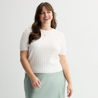 Juniors Plus SO® Short Sleeve Ribbed Sweater T-Shirt