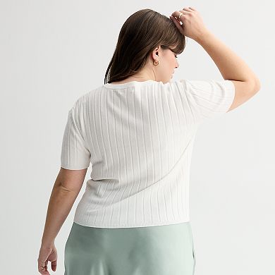 Juniors Plus SO® Short Sleeve Ribbed Sweater T-Shirt
