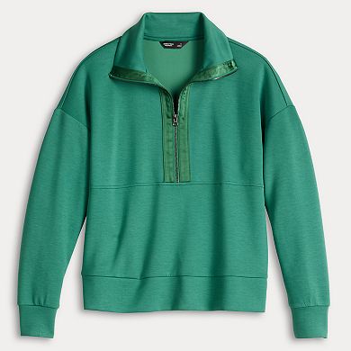 Women's Simply Vera Vera Wang Satin Trim Scuba Half-Zip Pullover