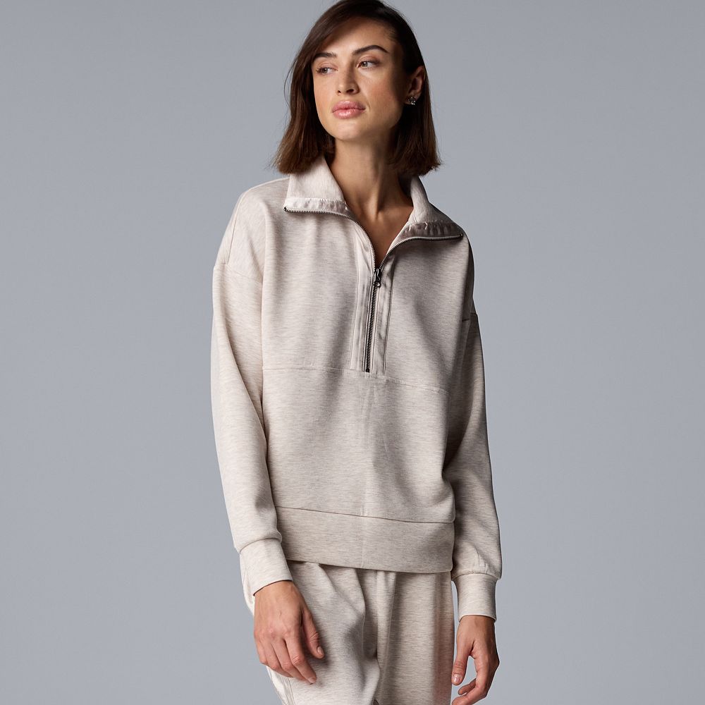 Women's Simply Vera Vera Wang Satin Trim Scuba Half-Zip Pullover