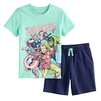 Boys 4-8 Marvel Avengers Iron Man, Captain America, Thor Short Sleeve Tee & Shorts Set
