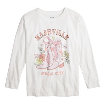Girls 6-20 SO® Long Sleeve Oversized Graphic Tee in Regular & Plus Size