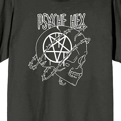 Men's Halloween Psyche Hex Pentagram Skull Graphic Tee