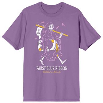 Men's Pabst Blue Ribbon Halloween Skelton with Beer Graphic Tee