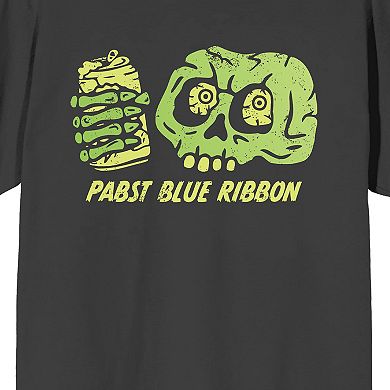 Men's Pabst Blue Ribbon Halloween Skull with Beer Graphic Tee