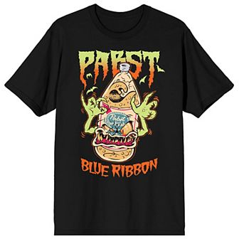 Men's Pabst Blue Ribbon Halloween Beer Bottle Monster Graphic Tee