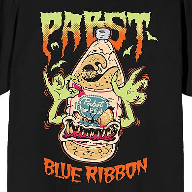 Men's Pabst Blue Ribbon Halloween Beer Bottle Monster Graphic Tee