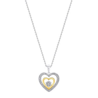 Two Tone 1/10 Carat T.W. Diamond Heart Pendant Necklace