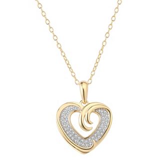 14k Gold Plated Sterling Silver 1/8 Carat T.W. Diamond Heart Pendant Necklace