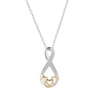 14k Gold Two Tone Sterling Silver 1/10 Carat T.W. Diamond Mom Pendant Necklace