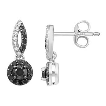 Sterling Silver 1/2 Carat T.W. Black & White Diamond Drop Earrings