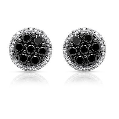 Sterling Silver 1 Carat T.W. Black & White Diamond Halo Earrings
