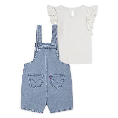Girls 4-6x Levi's® Ruffle Top & Crochet Butterfly Denim Shortall 2-Piece Set