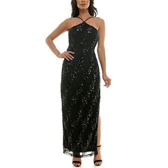 Juniors' Violet Weekend Halter Neck Sequin Knit Sheath Midi Dress