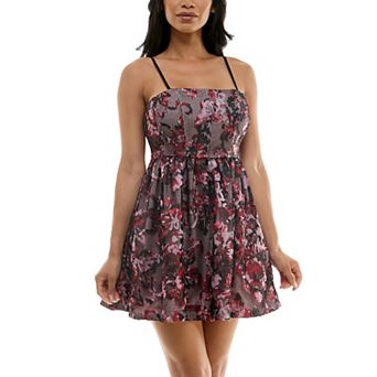 Juniors' Violet Weekend Corset Top Floral Fit & Flare Dress