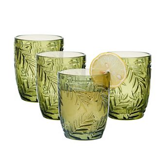 Fitz & Floyd Villa Palm 10 oz. Double Old Fashioned Glasses, Set of 4, Green