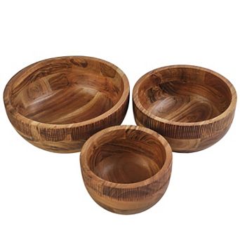 Fitz & Floyd Caleb Natural Acacia Wood Serve Bowls, Set of 3