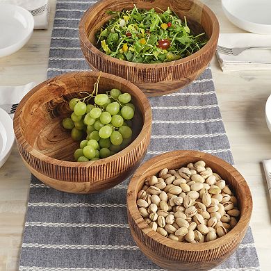 Fitz & Floyd Caleb Natural Acacia Wood Serve Bowls, Set of 3