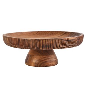 Fitz & Floyd Caleb Natural Acacia Wood Footed Cake Stand