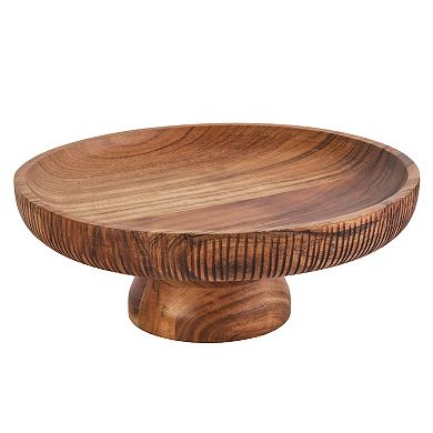 Fitz & Floyd Caleb Natural Acacia Wood Footed Cake Stand